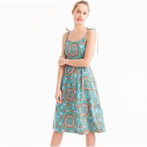 EUC Drake’s for J.Crew Elephant Tile Print Dress 2 Tie Shoulder Cotton Sundress